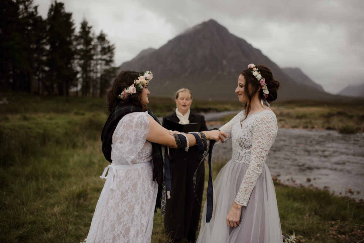 Glencoe elopement Scotland, handfasting ritual, same-sex wedding Scotland