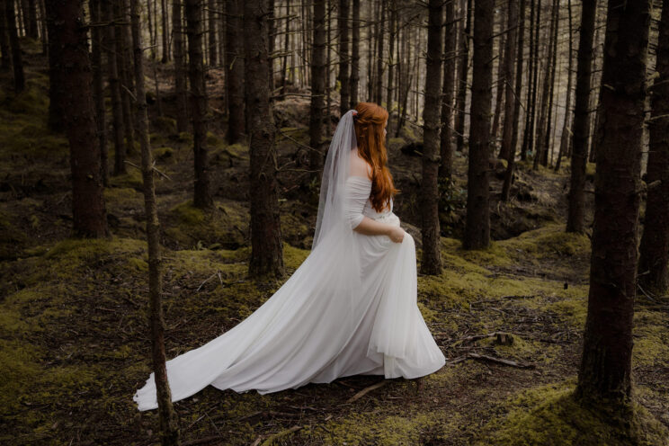 Woodland elopement in the Scottish highlands among pine trees - Scotland wedding photographer - eloping to Scotland guide