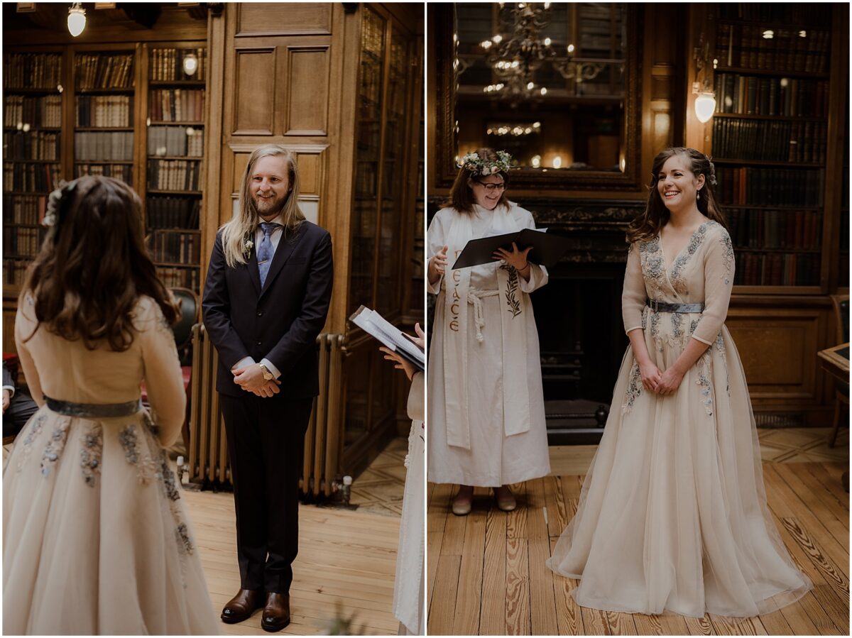 Bride and groom exchanging smiles