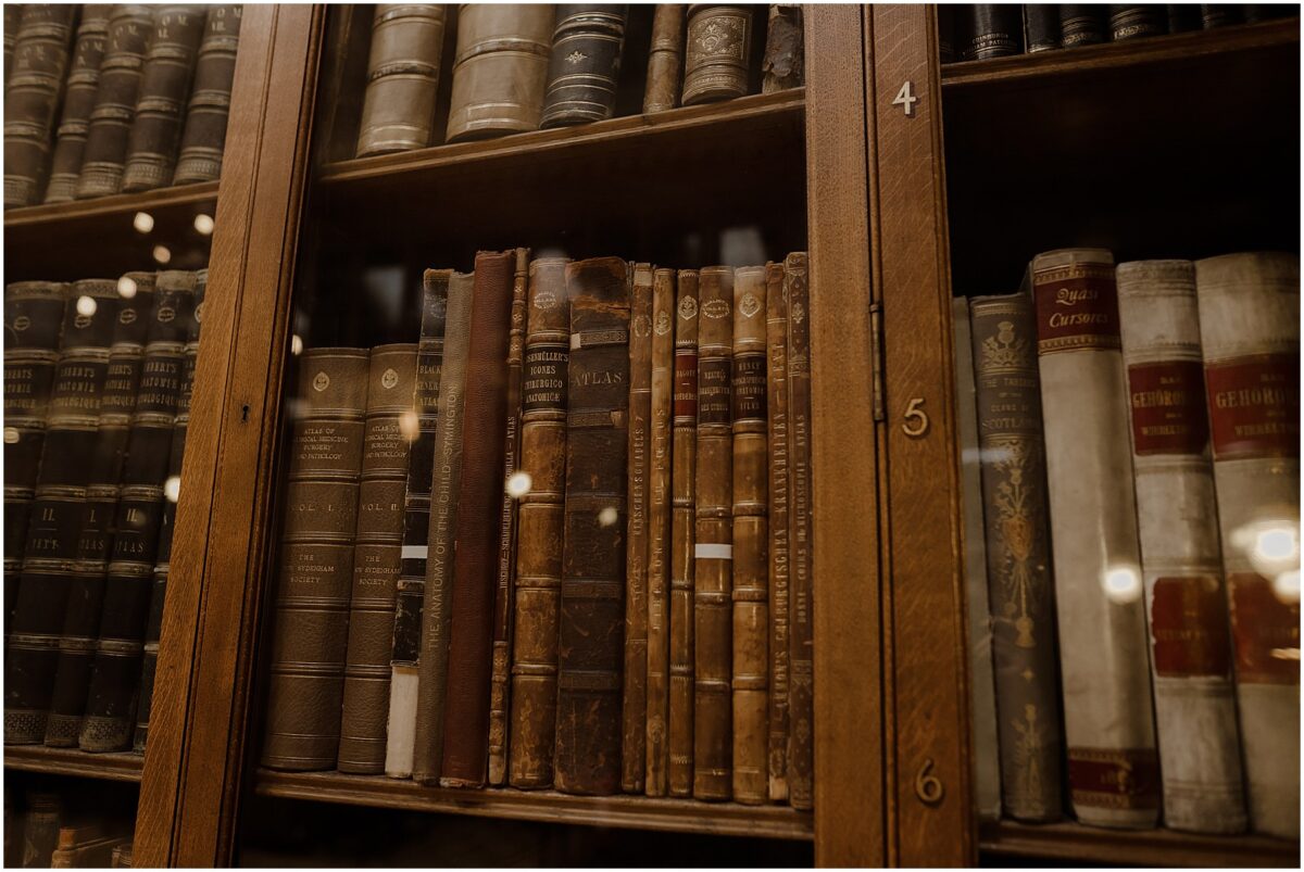 Book-filled shelves at the venue