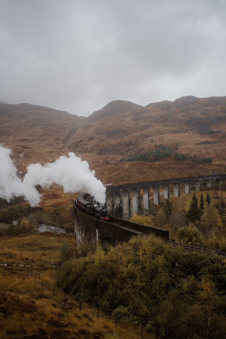 Jacobite Steam Train - Harry Potter train on Glenfinnan Viaduct near Glencoe