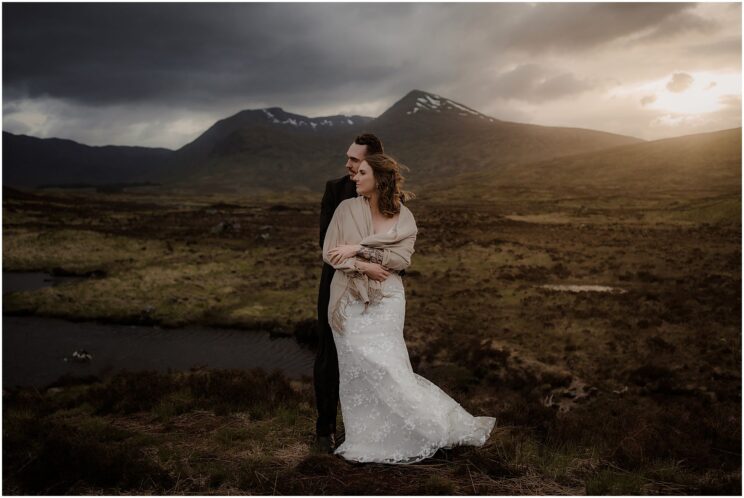 Sunset Rannoch Moor elopement in Scotland