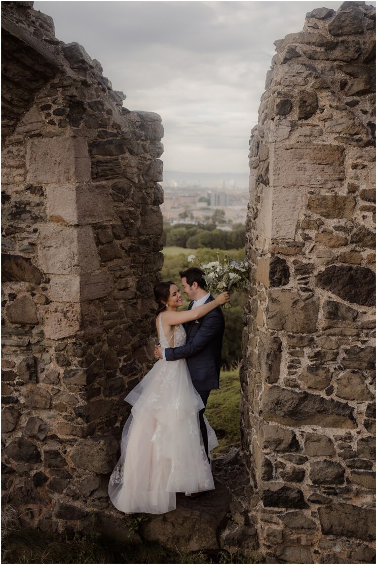 Holyrood Park elopement wedding at St Anthony's Chapel ruins in Scotland