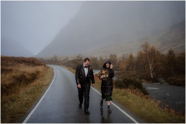 Autumn elopement in the Scottish highlands with wedding photos at a waterfall