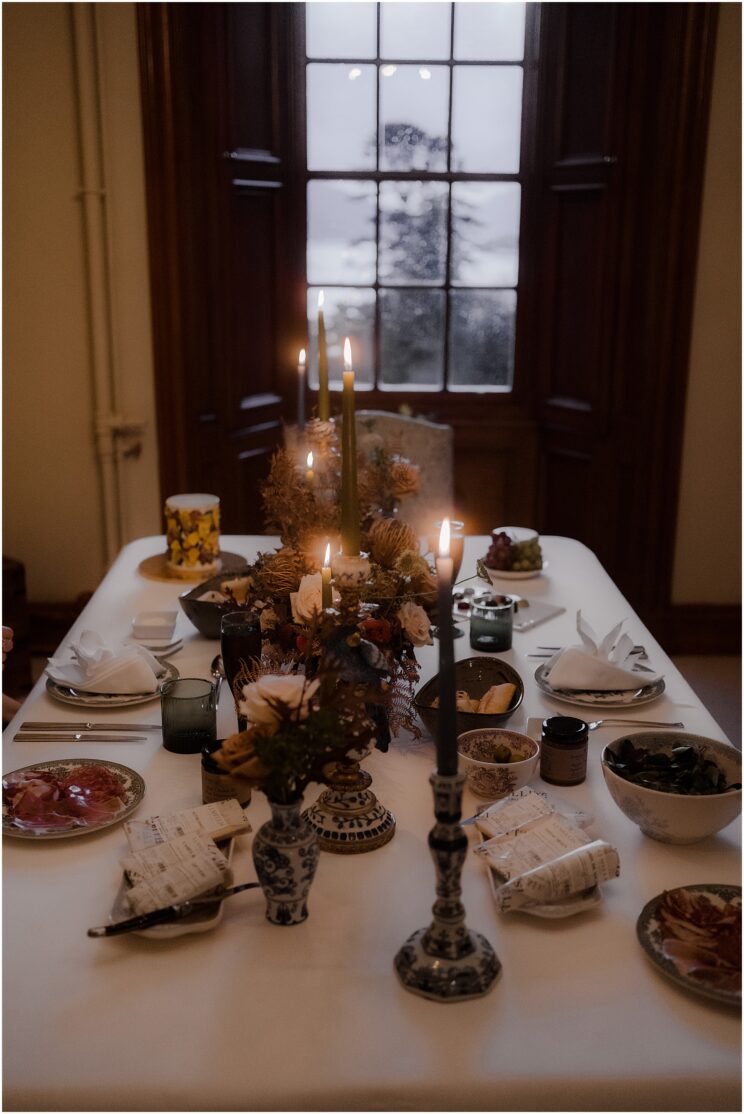Celebratory elopement candlelit dinner at Glencoe House