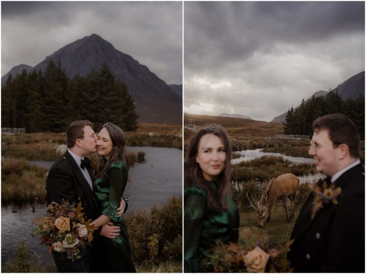 Wedding photographer in Glencoe - autumn elopement in the Scottish highlands - photo with deer