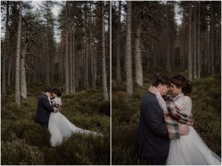 Woodland wedding photoshoot in the Cairngorms National Park
