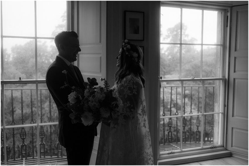 Bride and groom's first look before the wedding