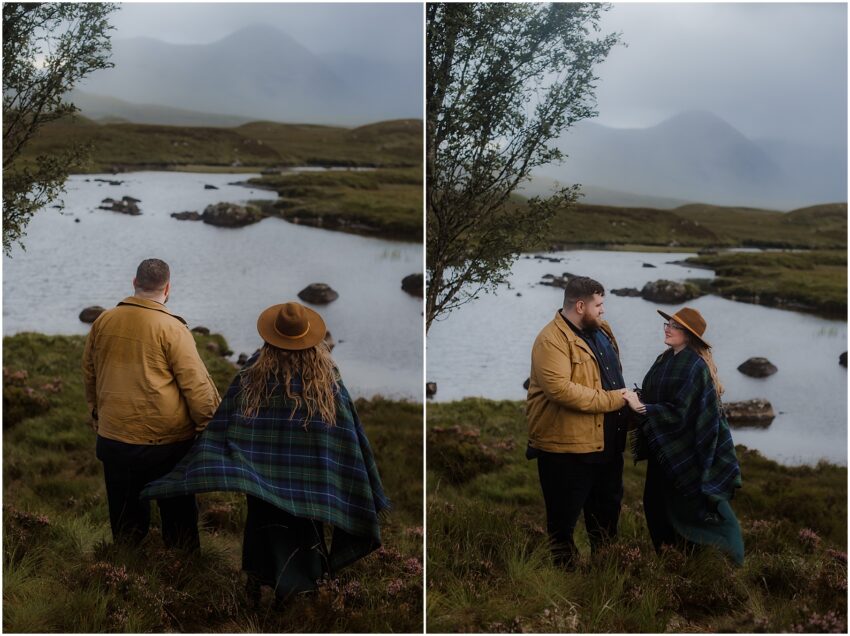 Couple celebrating their engagement by getting photographed in Glencoe - Rannoch Moor engagement photos