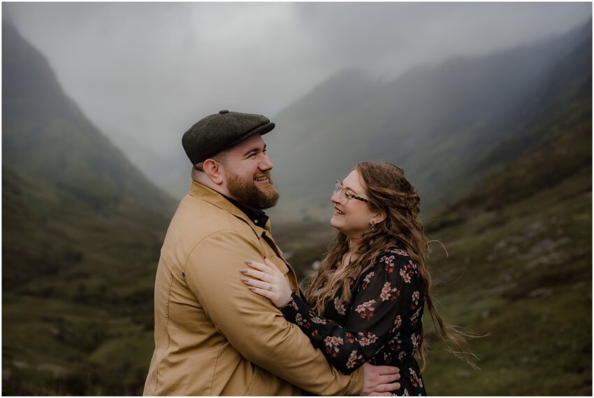Glencoe engagement photoshoot - rainy adventure photoshoot in the Scottish highlands