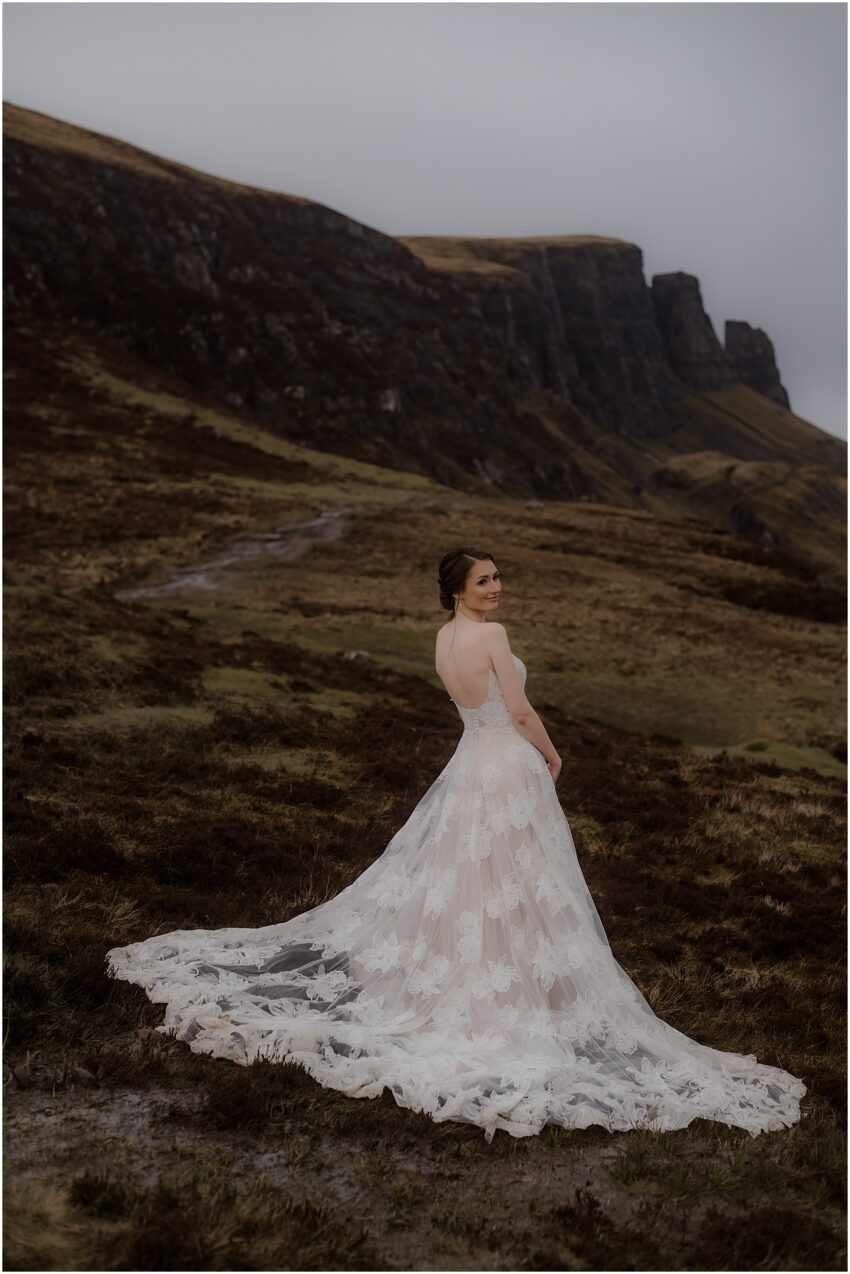 Bridal portraits on Quiraing on Isle of Skye - Isle of Skye elopement photographer