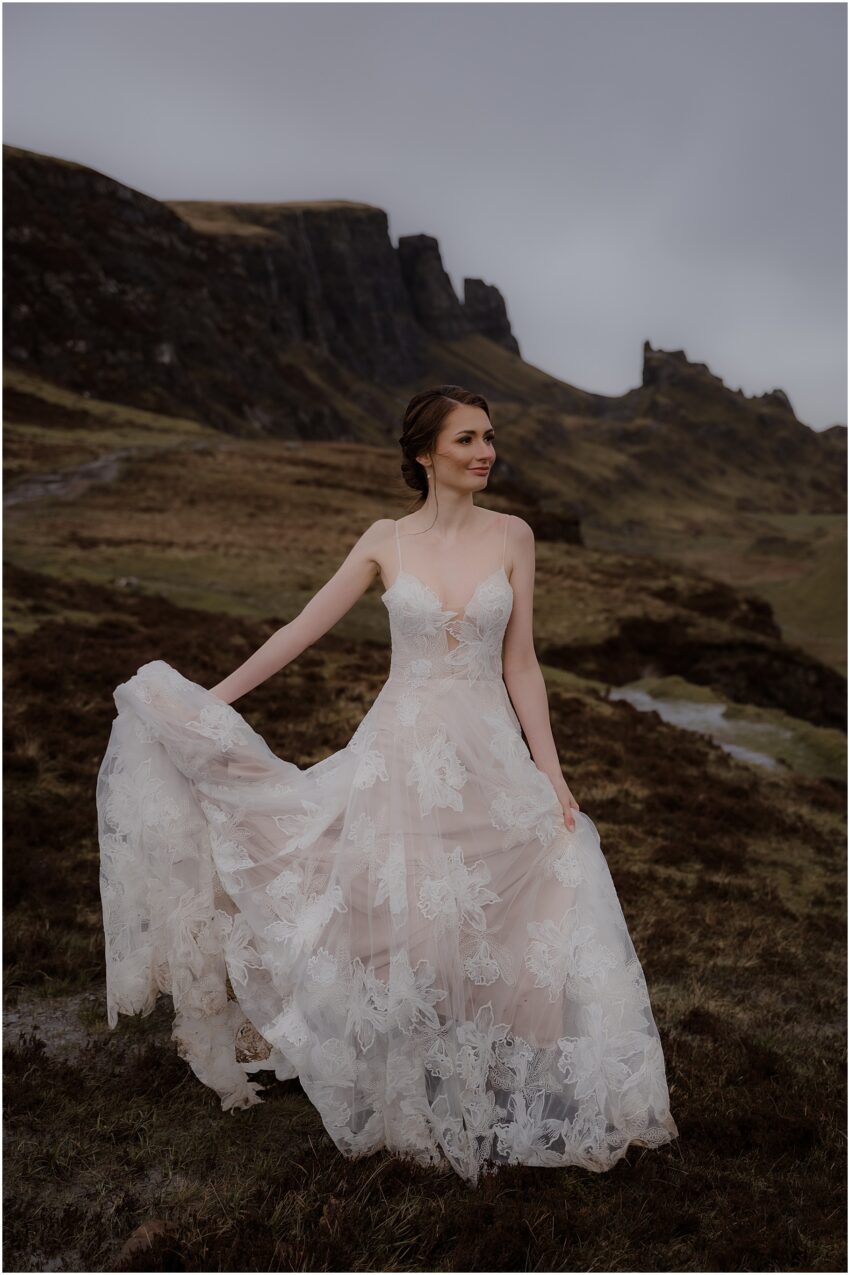 Bridal portraits on Quiraing on Isle of Skye - Isle of Skye elopement photographer