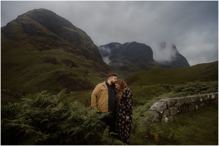 Couple posing in Scottish Highlands