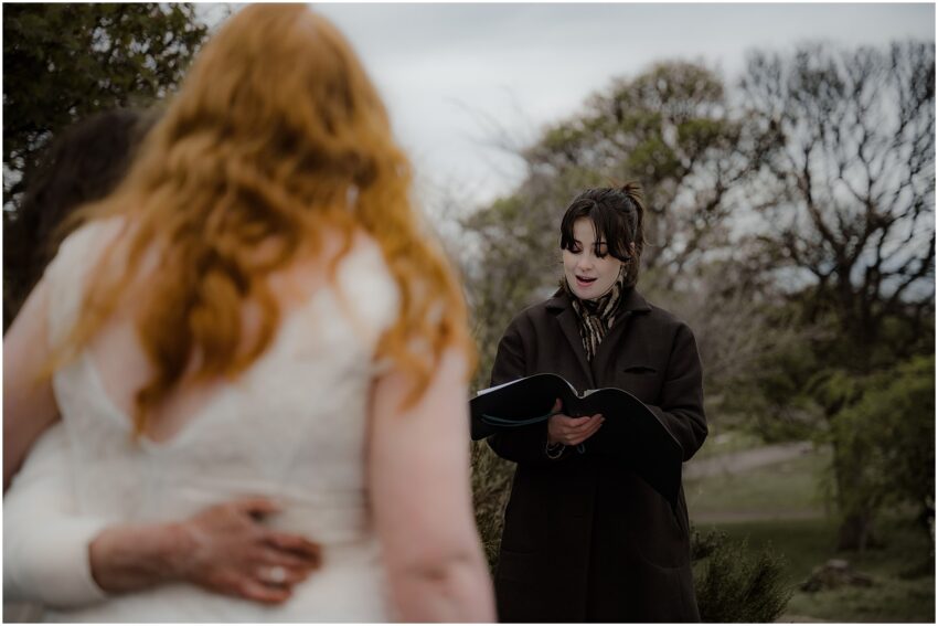 Reverend Hazel Jane doing a reading at an interfaith wedding LGBTQ ceremony in Edinburgh