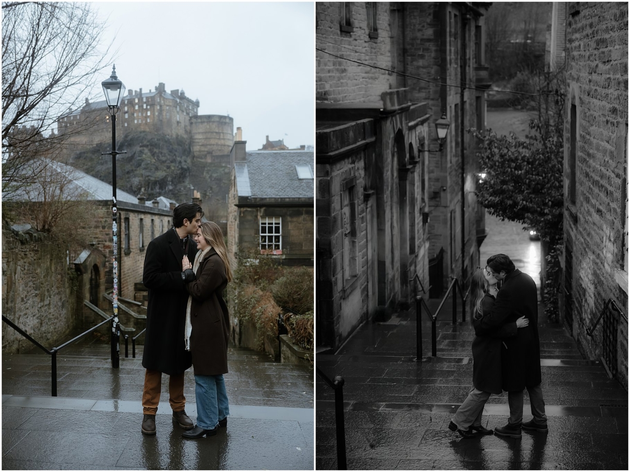 Man kissing his fiance on the forehead following the proposal, couple sharing a kiss