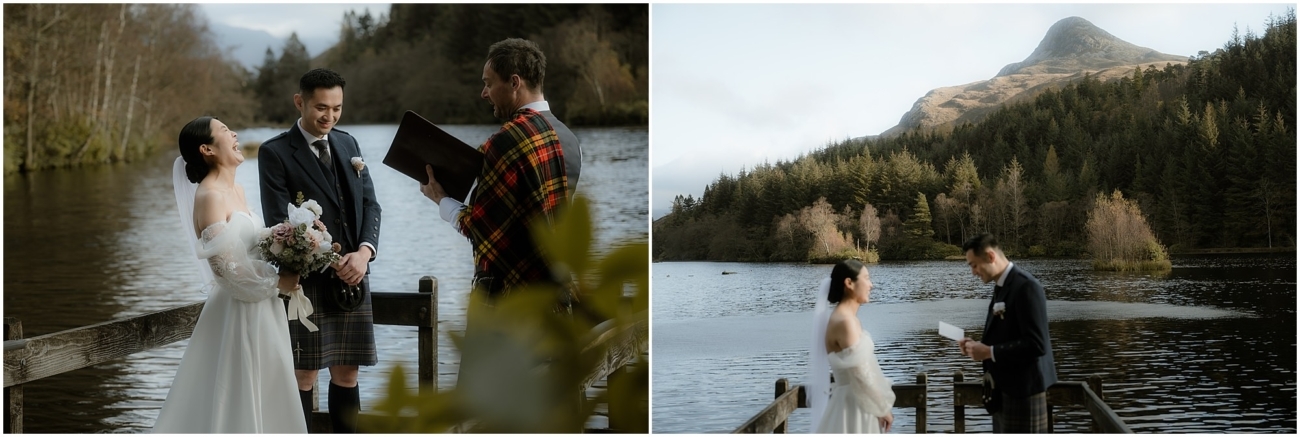 Bride and groom sharing a heartfelt moment during their vow exchange