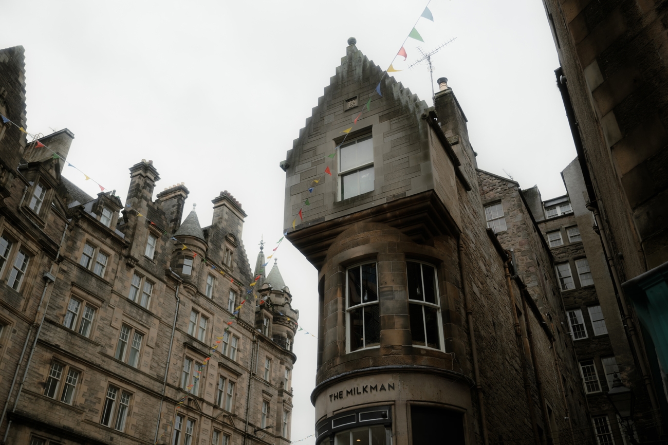 View on Edinburgh Cockburn Street on a cloudy day