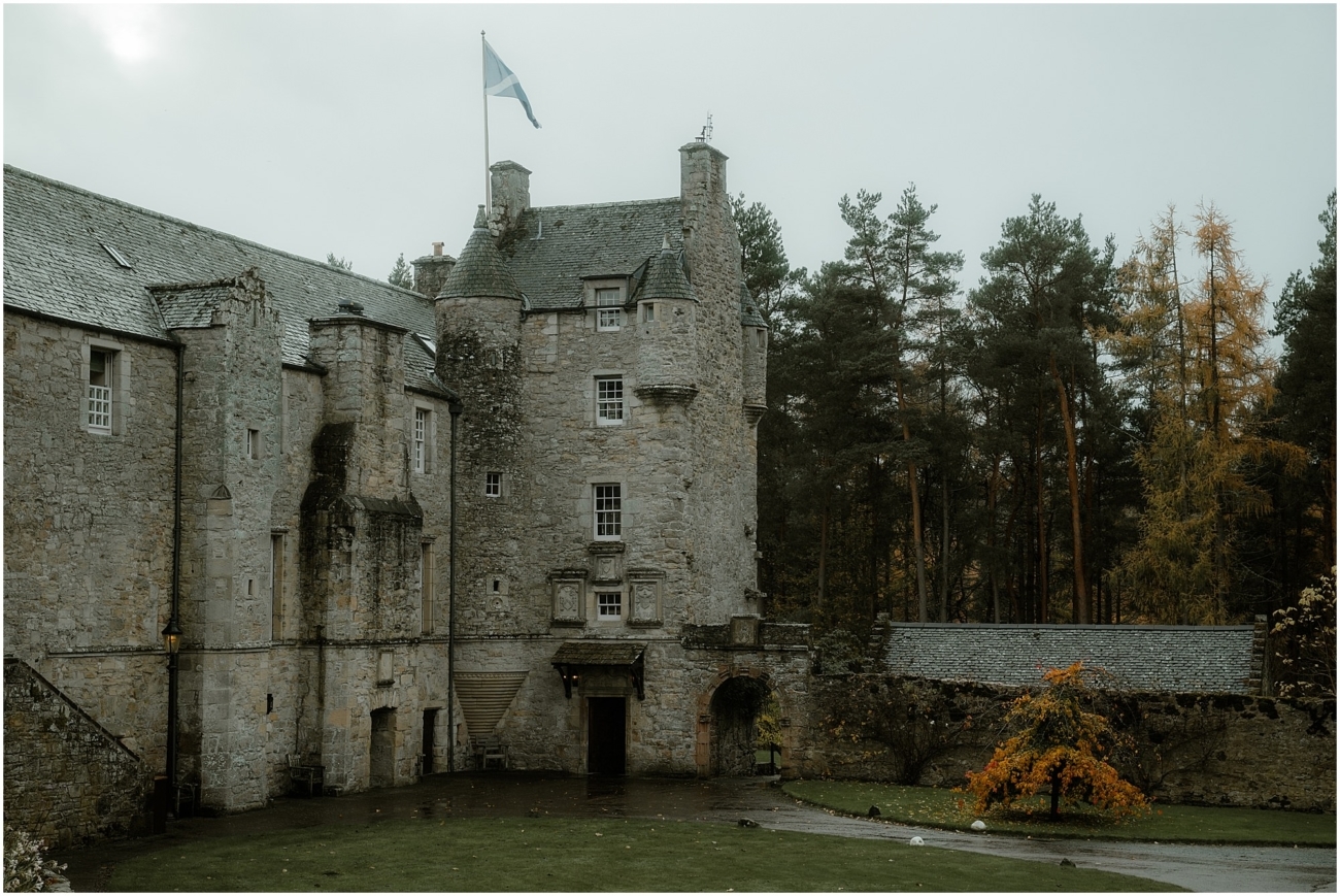 Cosy & Intimate Wedding at Ferniehirst Castle in the Scottish Borders 22 Exterior of Ferniehirst Castle in the Scottish Borders on an overcast day