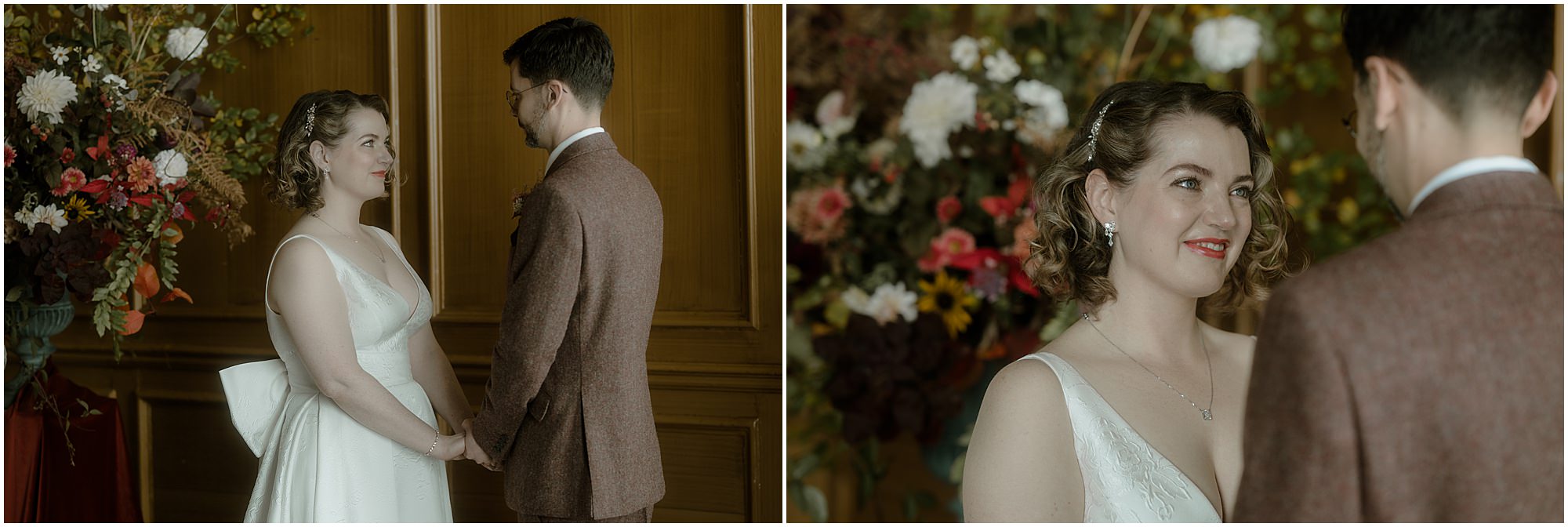 Bride and groom exchanging vows in the Geddes Room at Riddle’s Court in Edinburgh