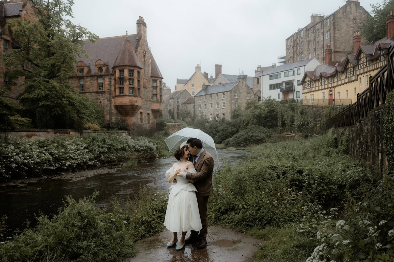 rainy edinburgh elopement dean village water of leith